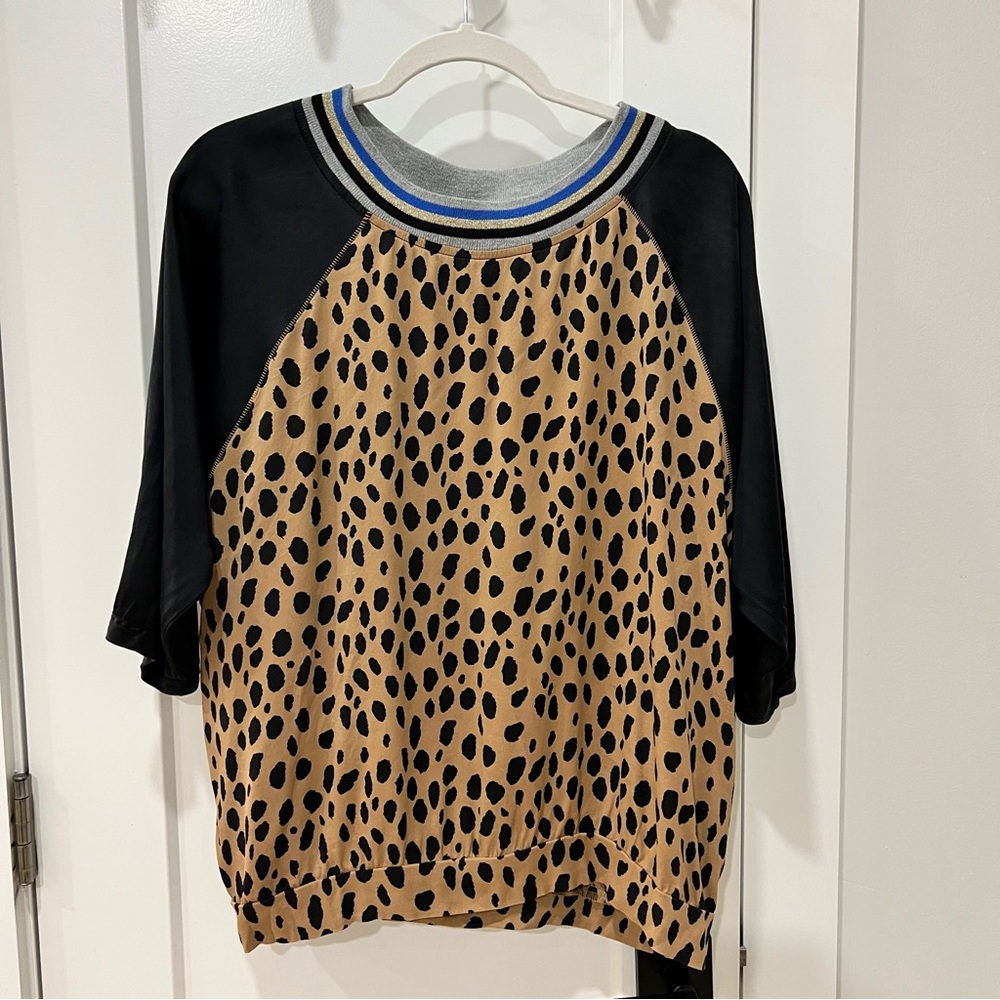 Animal Print Short Sleeve Top with Contrast Sleeves